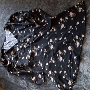 Missguided black floral long sleeve waist tie dress